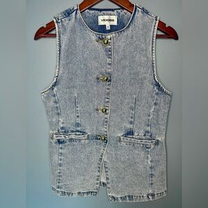 Vigoss Women’s Light Wash Denim Button Front Cottagecore Vest | Size Small